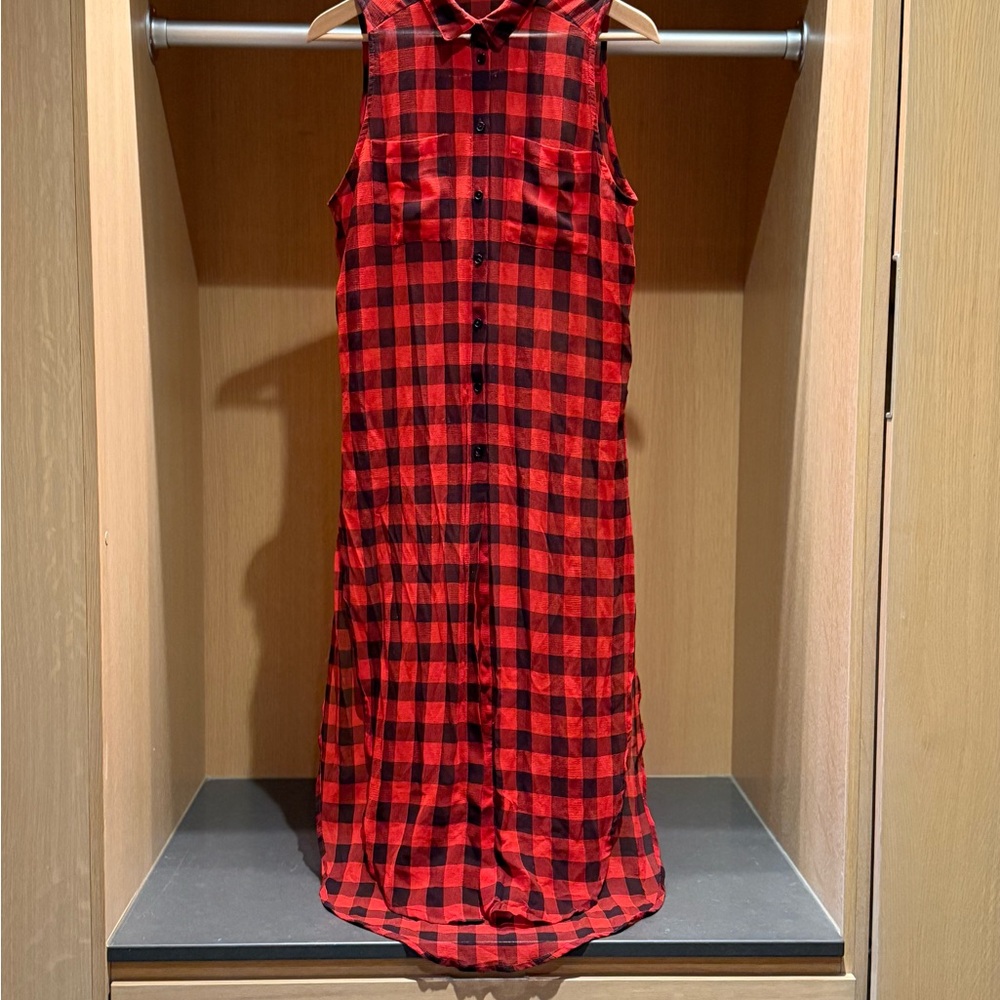 Red and Black Plaid Sleeveless Dress